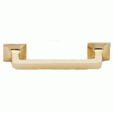 4 1/4 Inch Overall (3.25 Inch c-c) Solid Brass Square Traditional Pull (Polished Brass Finish) COPPER MOUNTAIN HARDWARE