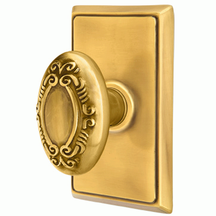 Solid Brass Victoria Door Knob Set With Rectangular Rosette (Several Finish Options) EMTEK