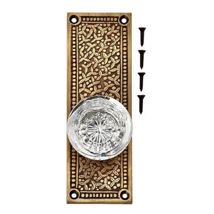 Rice Pattern Backplate Door Set with Round Crystal Door Knobs (Several Finishes Available) COPPER MOUNTAIN HARDWARE