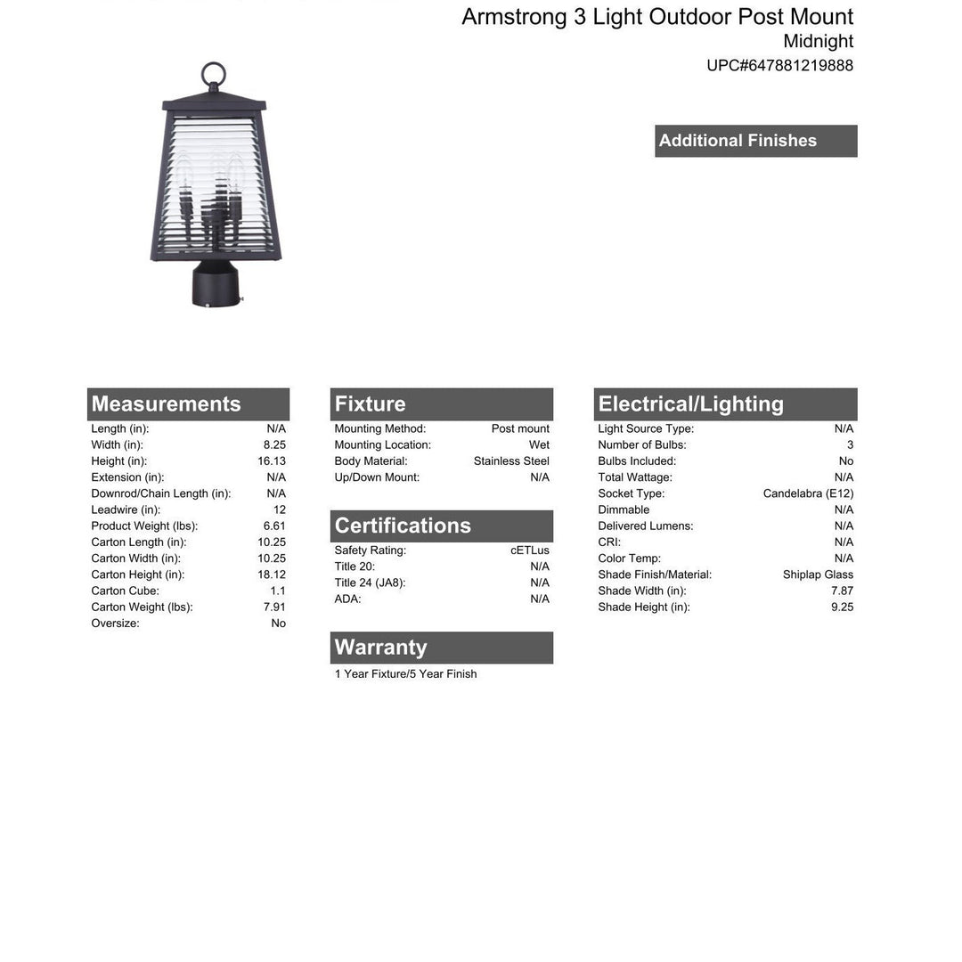 Armstrong 3 Light Outdoor Post Mount in Midnight CRAFTMADE