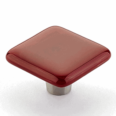 1 1/2 Inch Ice Scarlet Silk Square Knob (Stainless Steel Finish) SCHAUB