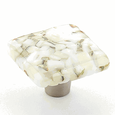 1 1/2 Inch Ice White Lace Pebbles Square Knob (Stainless Steel Finish) SCHAUB