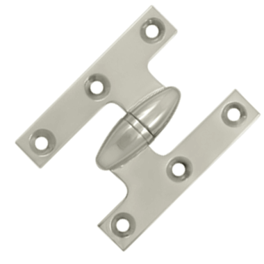 2 1/2 Inch x 2 Inch Solid Brass Olive Knuckle Hinge (Polished Nickel Finish) DELTANA