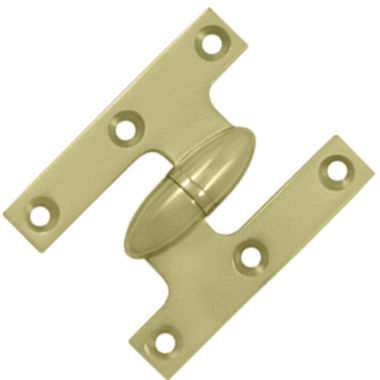 2 1/2 Inch x 2 Inch Solid Brass Olive Knuckle Hinge (Unlacquered Brass Finish) DELTANA