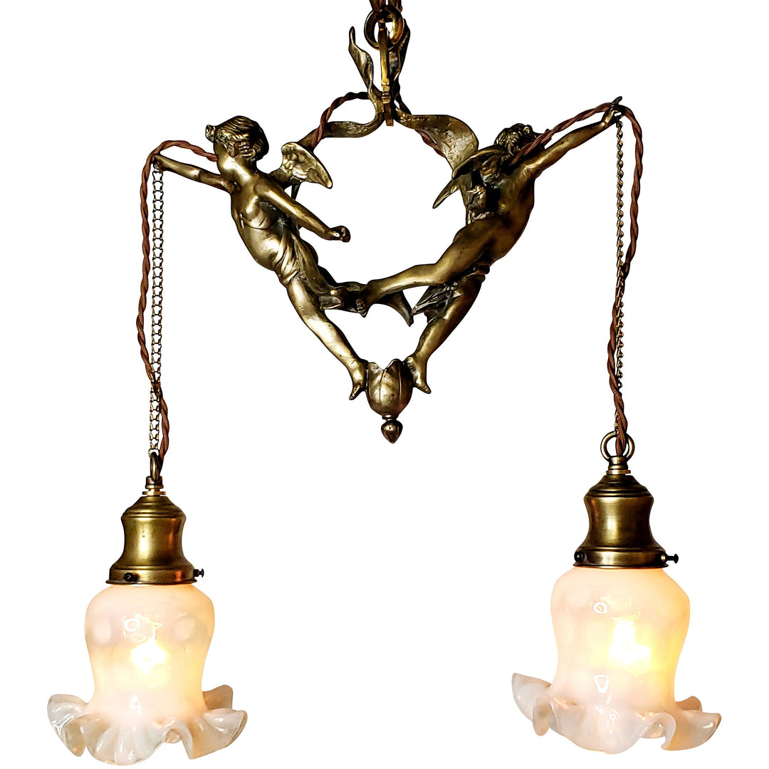 22 Inch Handmade Antique Cherub Two-Light Chandelier With Brass Chain LUMEN ARIA