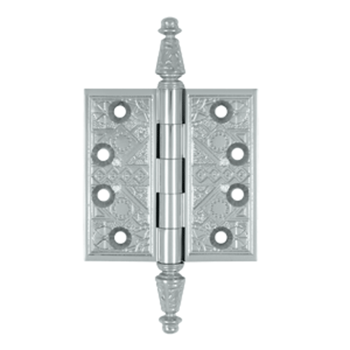 3 1/2 X 3 1/2 Inch Solid Brass Ornate Finial Style Hinge Chrome Finish DELTANA