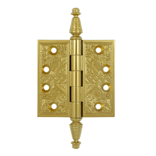 3 1/2 X 3 1/2 Inch Solid Brass Ornate Finial Style Hinge (PVD Finish) DELTANA