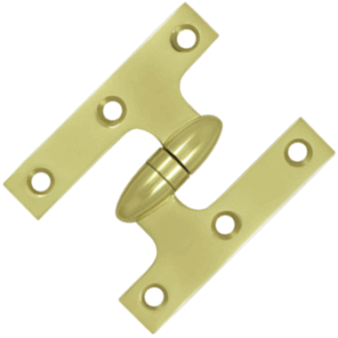 3 Inch x 2 1/2 Inch Solid Brass Olive Knuckle Hinge (Polished Brass Finish) DELTANA