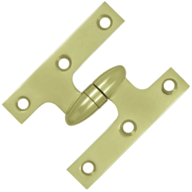 3 Inch x 2 1/2 Inch Solid Brass Olive Knuckle Hinge (Unlacquered Brass Finish) DELTANA