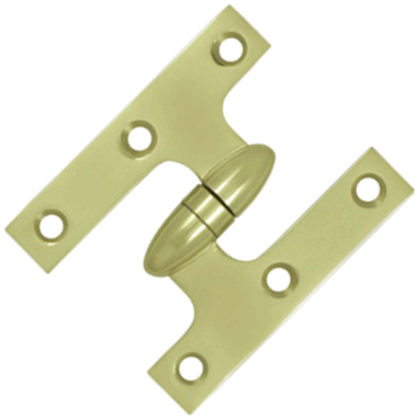 3 Inch x 2 1/2 Inch Solid Brass Olive Knuckle Hinge (Unlacquered Brass Finish) DELTANA