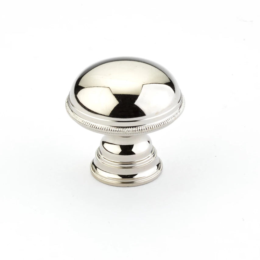 1 1/4 Inch Atherton Smooth Surface Knob with Knurled Edges (Polished Nickel Finish) SCHAUB