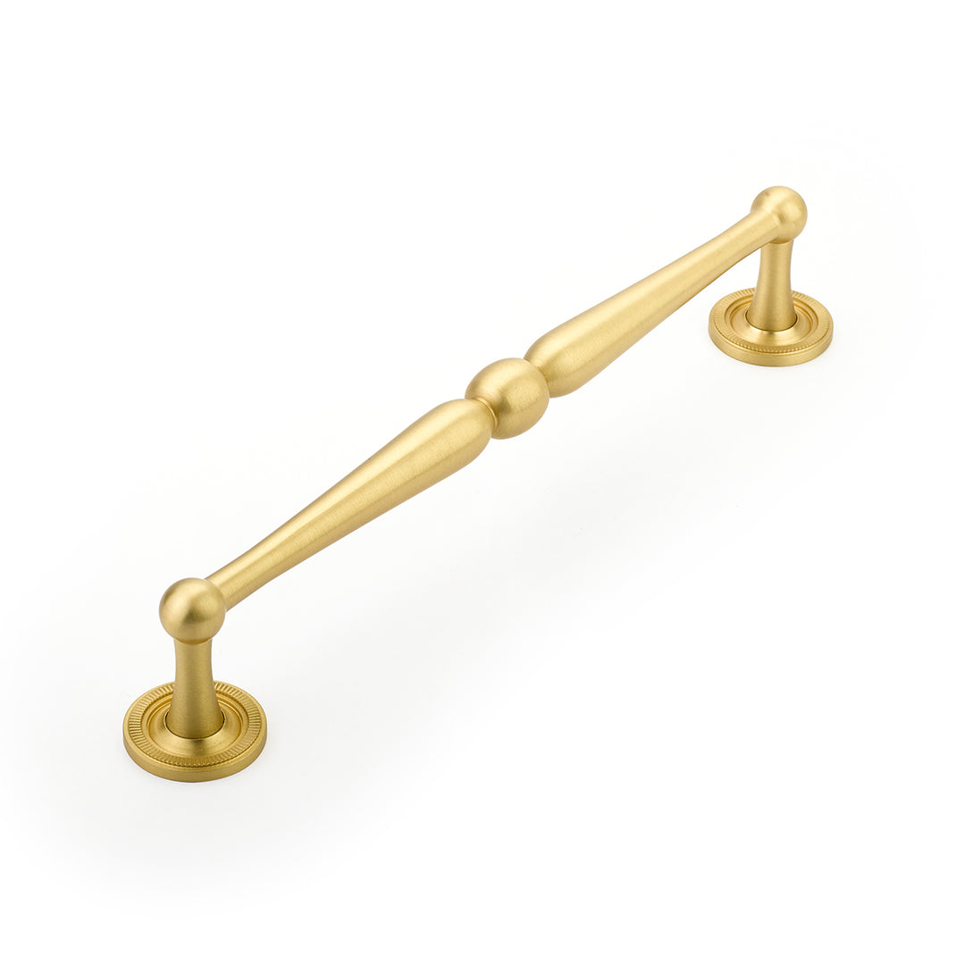 8 1/2 Inch (8 Inch c-c) Atherton Pull with Knurled Footplates (Satin Brass Finish) SCHAUB