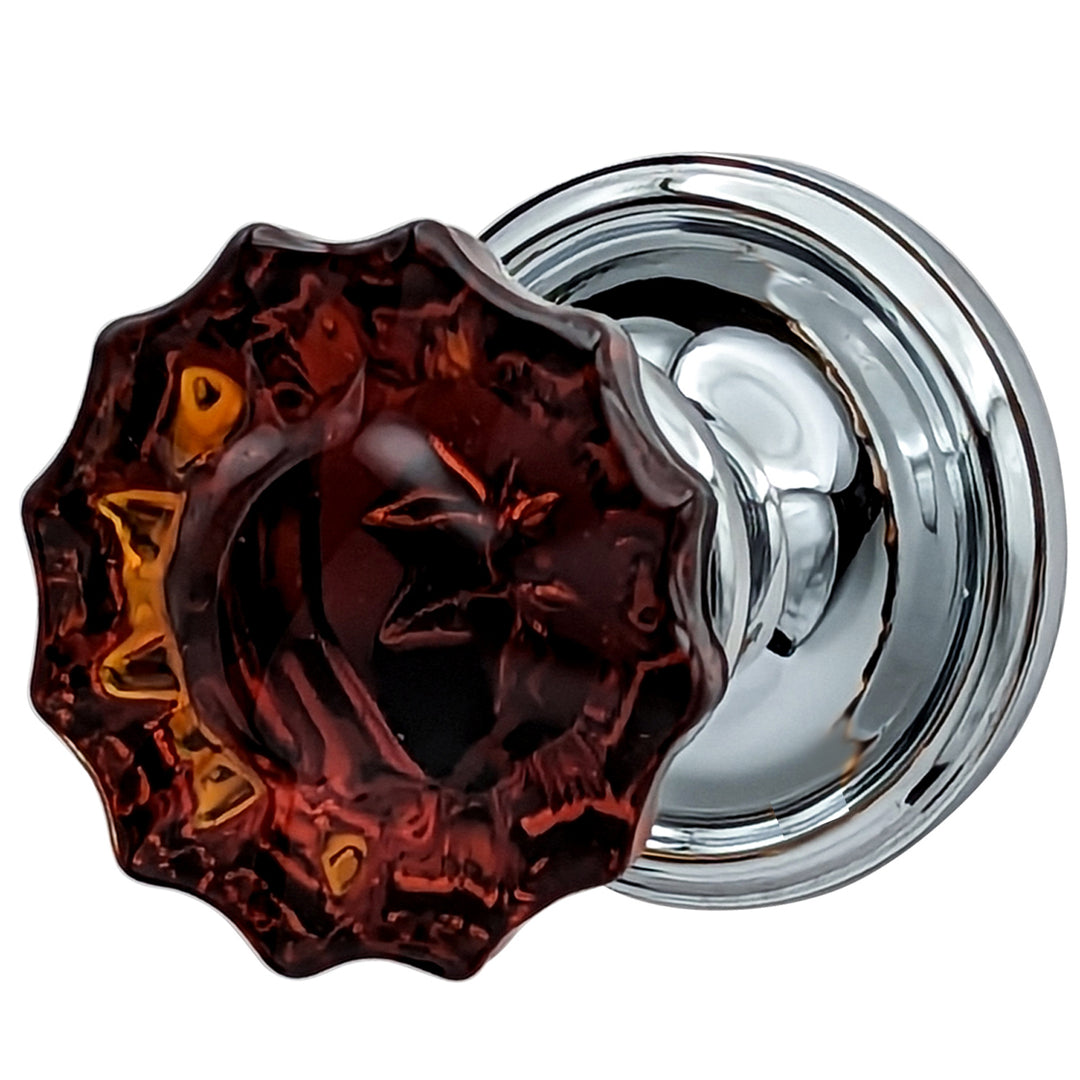 Amber Fluted Glass Door Knob with Traditional Rosette COPPER MOUNTAIN HARDWARE