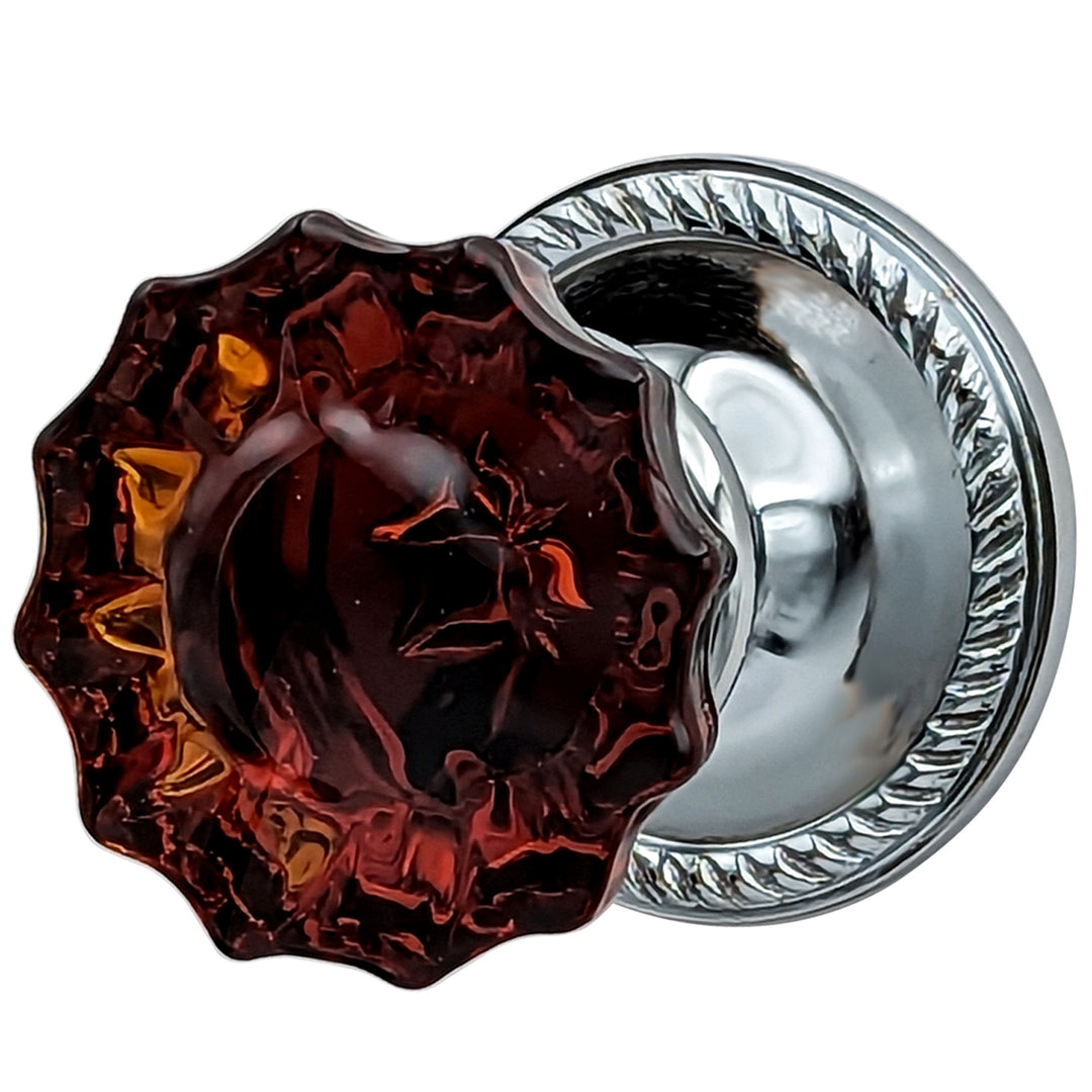 Amber Fluted Crystal Door Knob with Georgian Roped Rosette COPPER MOUNTAIN HARDWARE