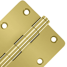 Pair 3 1/2 Inch X 3 1/2 Inch Solid Brass Hinge Interchangeable Finials (1/4 Radius Corner, PVD Polished Brass Finish) DELTANA