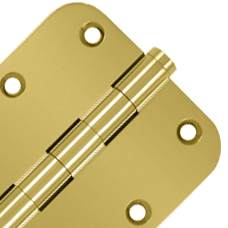 Pair 3 1/2 Inch X 3 1/2 Inch Solid Brass Hinge Interchangeable Finials (5/8 Radius Corner, PVD Polished Brass Finish) DELTANA