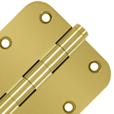 Pair 3 1/2 Inch X 3 1/2 Inch Solid Brass Hinge Interchangeable Finials (5/8 Radius Corner, PVD Polished Brass Finish) DELTANA