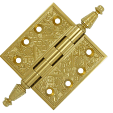 3 1/2 X 3 1/2 Inch Solid Brass Ornate Finial Style Hinge (PVD Finish) DELTANA