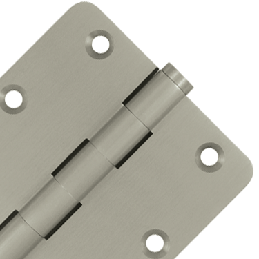 Pair 3 1/2 Inch X 3 1/2 Inch Solid Brass Hinge Interchangeable Finials (1/4 Radius Corner, Brushed Nickel Finish) DELTANA