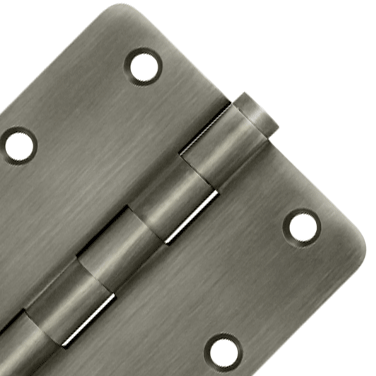 Pair 3 1/2 Inch X 3 1/2 Inch Solid Brass Hinge Interchangeable Finials (1/4 Radius Corner, Antique Nickel Finish) DELTANA