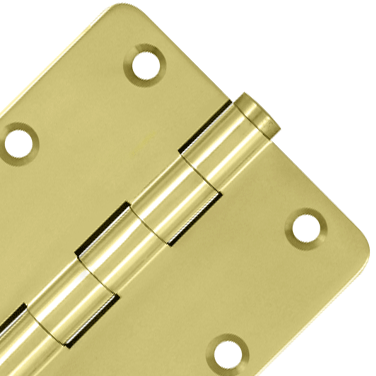 Pair 3 1/2 Inch X 3 1/2 Inch Solid Brass Hinge Interchangeable Finials (1/4 Radius Corner, Polished Brass Finish) DELTANA