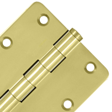 Pair 3 1/2 Inch X 3 1/2 Inch Solid Brass Hinge Interchangeable Finials (1/4 Radius Corner, Polished Brass Finish) DELTANA