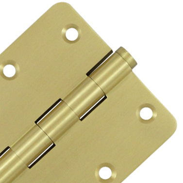 Pair 3 1/2 Inch X 3 1/2 Inch Solid Brass Hinge Interchangeable Finials (1/4 Radius Corner, Brushed Brass Finish) DELTANA