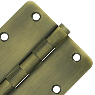 Pair 3 1/2 Inch X 3 1/2 Inch Solid Brass Hinge Interchangeable Finials (1/4 Radius Corner, Antique Brass Finish) DELTANA