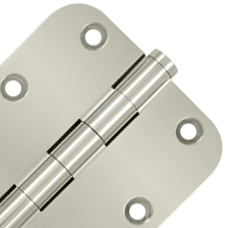 Pair 3 1/2 Inch X 3 1/2 Inch Solid Brass Hinge Interchangeable Finials (5/8 Radius Corner, Polished Nickel Finish) DELTANA