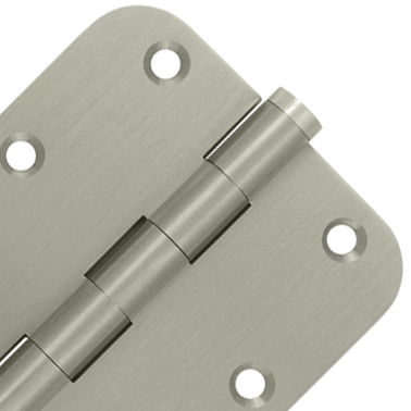 Pair 3 1/2 Inch X 3 1/2 Inch Solid Brass Hinge Interchangeable Finials (5/8 Radius Corner, Brushed Nickel Finish) DELTANA