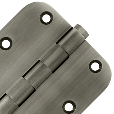 Pair 3 1/2 Inch X 3 1/2 Inch Solid Brass Hinge Interchangeable Finials (5/8 Radius Corner, Antique Nickel Finish) DELTANA