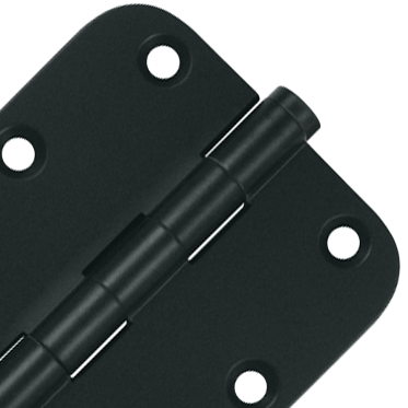 Pair 3 1/2 Inch X 3 1/2 Inch Solid Brass Hinge Interchangeable Finials (5/8 Radius Corner, Paint Black Finish) DELTANA