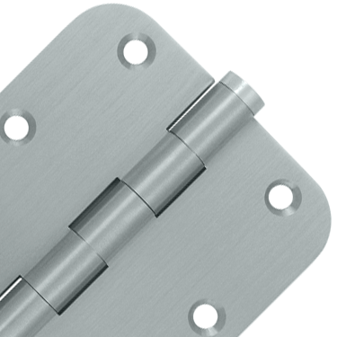 Pair 3 1/2 Inch X 3 1/2 Inch Solid Brass Hinge Interchangeable Finials (5/8 Radius Corner, Brushed Chrome Finish) DELTANA