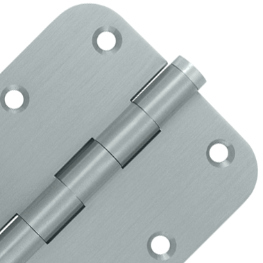 Pair 3 1/2 Inch X 3 1/2 Inch Solid Brass Hinge Interchangeable Finials (5/8 Radius Corner, Brushed Chrome Finish) DELTANA