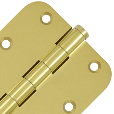 Pair 3 1/2 Inch X 3 1/2 Inch Solid Brass Hinge Interchangeable Finials (5/8 Radius Corner, Polished Brass Finish) DELTANA