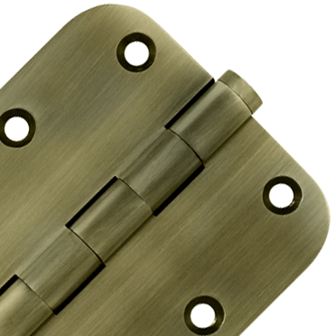 Pair 3 1/2 Inch X 3 1/2 Inch Solid Brass Hinge Interchangeable Finials (5/8 Radius Corner, Antique Brass Finish) DELTANA