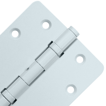 4 1/2 Inch X 4 1/4 Inch Solid Brass Wide Throw Hinge (1/4 Radius Corner, White Finish) DELTANA