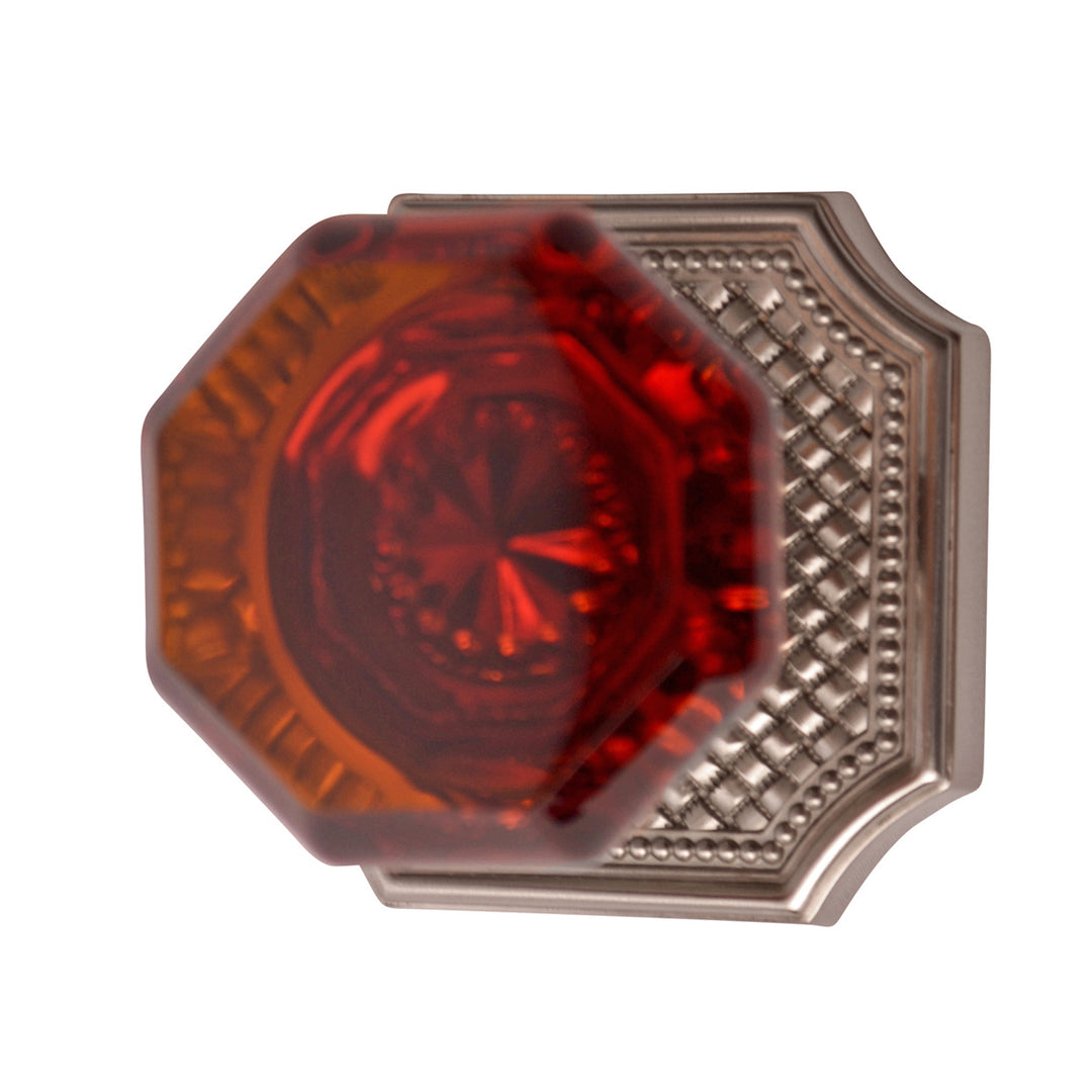 Amber Octagon Crystal Door Knob Set with Brushed Nickel Vintage Square Plate COPPER MOUNTAIN HARDWARE