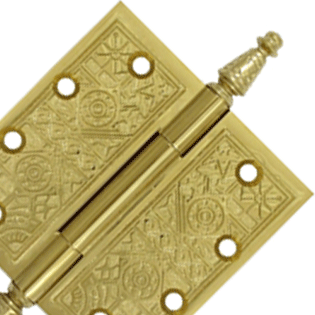 4 1/2 X 4 1/2 Inch Solid Brass Ornate Finial Style Hinge (PVD Polished Brass Finish) DELTANA