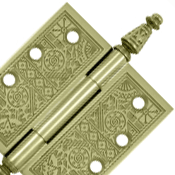 4 X 4 Inch Solid Brass Ornate Finial Style Hinge (Unlacquered Brass Finish) DELTANA