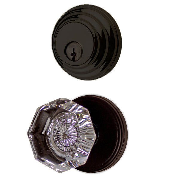 Classic Disc Low Profile Entryway Set with Crystal Octagon Knob (Several Finishes Available) EMTEK