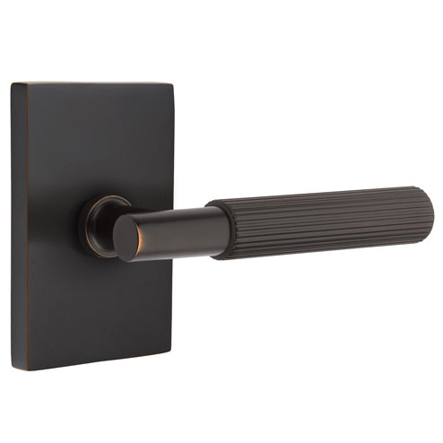 Emtek T-Bar Straight Knurled Lever With Modern Rectangular Rosette (Several Finishes Available) EMTEK