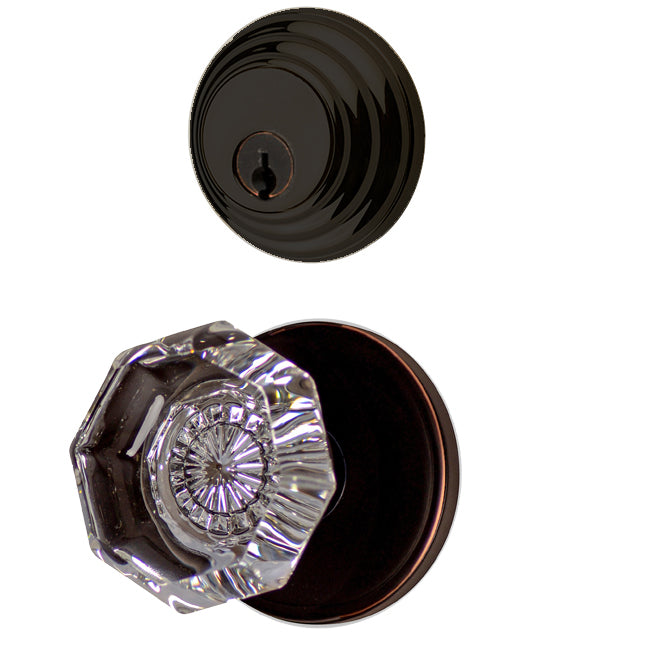 Classic Disc Low Profile Entryway Set with Crystal Octagon Knob (Several Finishes Available) EMTEK