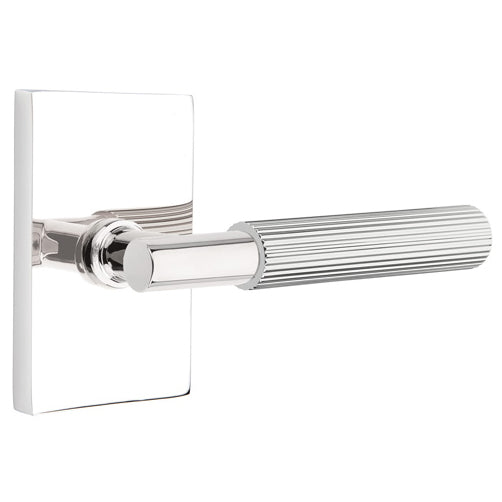 Emtek T-Bar Straight Knurled Lever With Modern Rectangular Rosette (Several Finishes Available) EMTEK