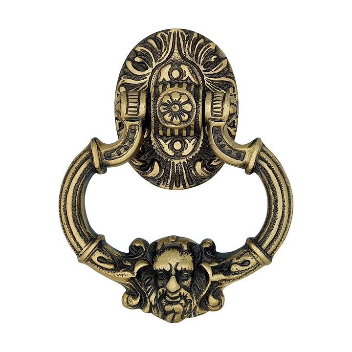 7 Inch (3 3/8 Inch c-c) Neptune Door Knocker in Solid Brass (Antique Brass Finish) COPPER MOUNTAIN HARDWARE