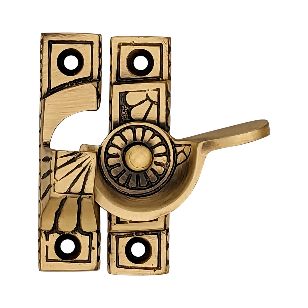 Solid Brass Art Deco Style Window Sash Lock (Antique Brass Finish) Copper Mountain Hardware