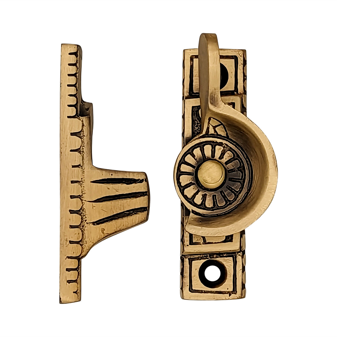 Solid Brass Art Deco Style Window Sash Lock (Antique Brass Finish) Copper Mountain Hardware