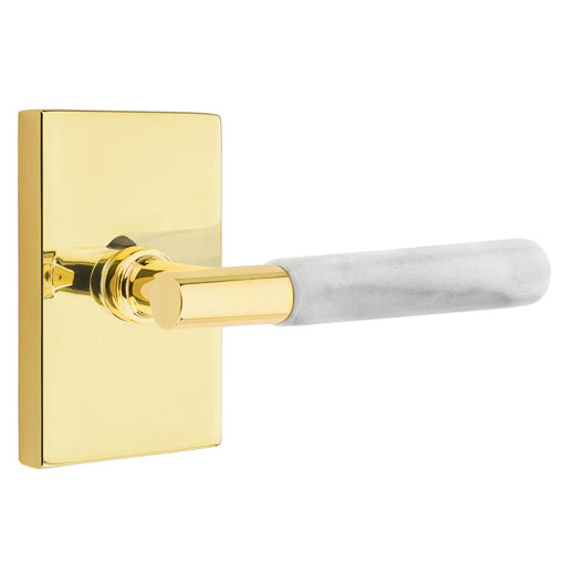 Emtek T-Bar White Marble Lever With Modern Rectangular Rosette (Several Finishes Available) EMTEK