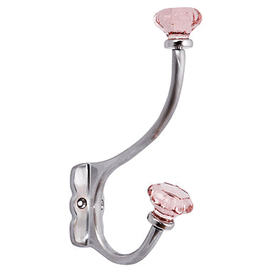 7 Inch Solid Brass Coat Hook & Old Town Pink Glass Knobs (Brushed Nickel Finish) Copper Mountain Hardware