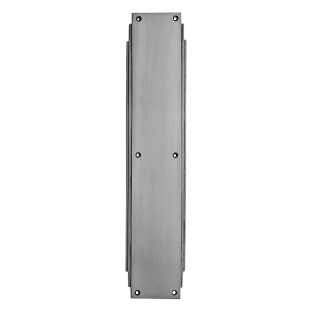 14 Inch Solid Brass Art Deco Skyscraper Push Plate (Satin Nickel Finish) COPPER MOUNTAIN HARDWARE